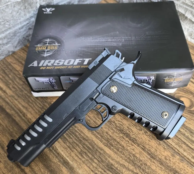 Страйкбольный Пистолет COLT M1911 VIGOR V301 пластик стреляет пульками 6 мм Черный