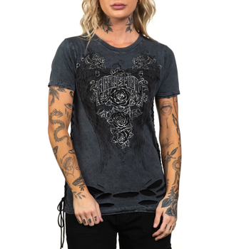 Женская футболка Affliction Secret Garden Charcoal Black Lava Tint (AW26058-CALT-XS)