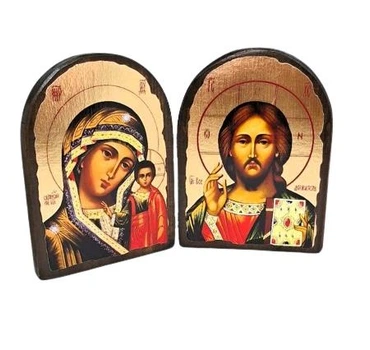 Икона Складень Спаситель и Казанская (в золоте на дереве ) 170*230 мм