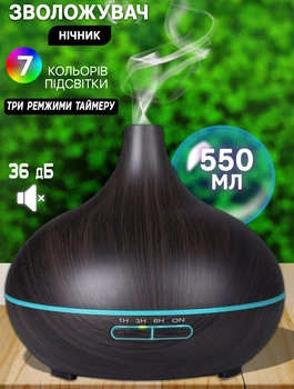 Зволожувач повітря ультразвуковий аромадифузор 7 кольорів підсвічування Air Purifier 10W-550ml RGB нічник з різнобарвним підсвічуванням та зволожувачем