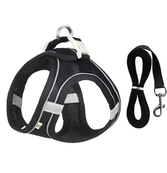 Шлея анатомическая и поводок Kafuli Pet Collection для собак и кошек 3-15 кг M Черная