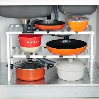 Кухонная полка для хранения посуды регулируемая "KITCHEN RACK" 38-70 см (FG22)