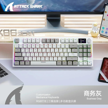 Бездротова механічна Клавіатура Attack Shark K86 Bluetooth/2,4g з міні-дисплеєм та поворотною кнопкою гучності, Кирилиця, Сірий - Retro Grey (Business Gray)
