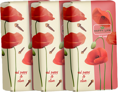 Упаковка твердого мыла Happy Life Красный мак и гвоздика 180 г x 3 шт (2301000481683)