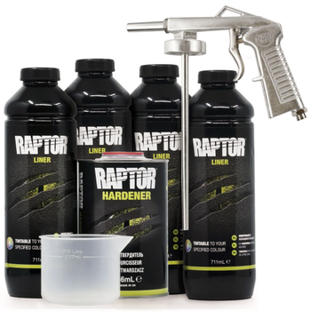 Защитное покрытие повышенной прочности + краскопульт | RAPTOR King of Tough | 4 л — Черный