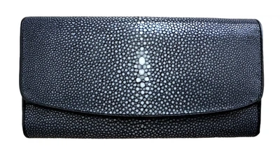 Кошелек женский из натуральной шлифованной кожи черный ската Ekzotic leather (stw4)
