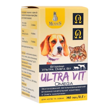 Ультра Вит Омега (Ultra Vit Omega) витаминно-минеральные комплексы для собак и кошек 140шт*0,5г MODES