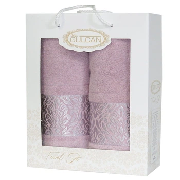 Набор из 2-х махровых полотенец Gulcan. Cotton Frower Ornament Powder-50х90+70х140 (2 предмета)
