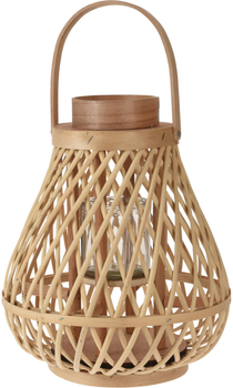 Lampion Home Styling Collection rattanowy ze szklaną podstawką na świeczkę beżowy (8720573171366)