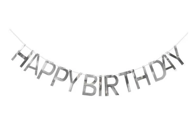 Паперова гірлянда букви Happy Birthday срібло, 2 метри