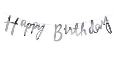 Паперова гірлянда Happy Birthday срібло прописом, 1,5 метра