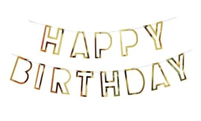 Паперова гірлянда Happy Birthday порожниста золото, 2,5 метри