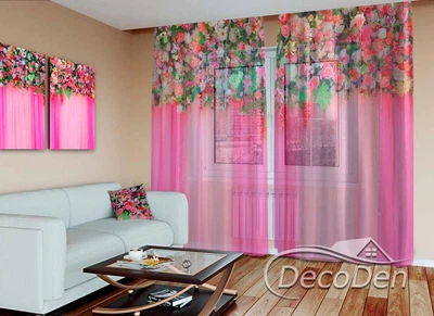 3D - Фото Тюль PHOTODECOR "Малинові квіткові ламбрекени"