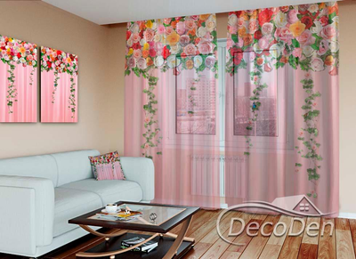 3D - Фото Тюль PHOTODECOR "Ніжні ламбрекени з квітів"
