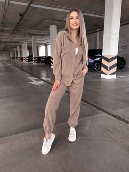 Жіночий прогулянковий велюровий костюм (сорочка+штани) Uaclothes 42-46 Бежевий (like36926-173531360)