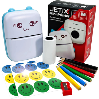 Дитячий портативний термопринтер Jetix Mini printer Blue з набором олівців і стікерів (JMP-2-TPK1)