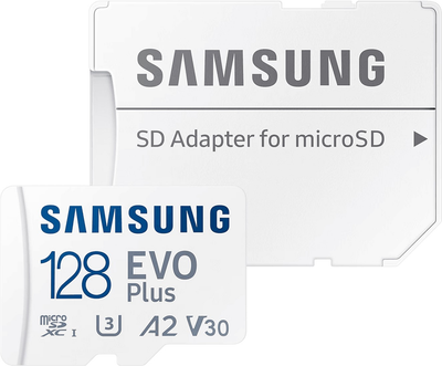 Карта пам'яті Samsung Evo Plus microSDXC 128GB UHS-I U3 V30 A2 + SD адаптер (MB-MC128KA/EU)