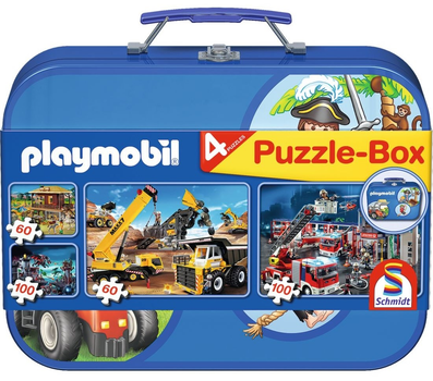 Zestaw puzzli Schmidt Playmobil w walizce 36 x 24 cm 2 x 60 + 2 x 100 elementów (4001504555993)