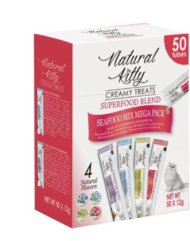 Набор крем-снеков Natural Kitty Creamy Treat Mega Pack для котов на рыбной основе, 50 шт.х12 г (4 вкуса)