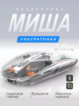 Беспроводная мышка компьютерная игровая мышь для компьютера пк ноутбука макбука телефона FMOUSE M133 прозрачная бесшумная с аккумулятором type c зарядкой подсветкой на аккумуляторе (серая)