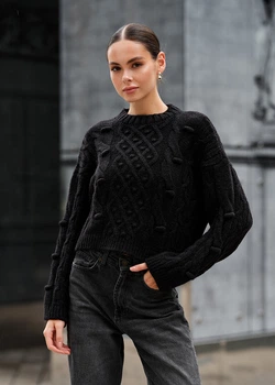 Вязаная Женская Кофта Стаф Черная Базовая Staff Sor Black XS-S (297627)