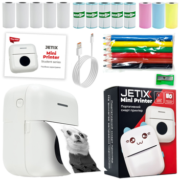Портативный термопринтер JETIX Mini Printer Student, мобильный принтер с набором термобумаги и карандашей