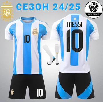 Комплект футбольна форма дитяча Lion SPORT Messi (Мессі) 10 з гетрами (розмір 34-38) збірна Аргентини, сезон 24/25, 30 розмір, ріст 150-160 см, біло-блакитний з чорним