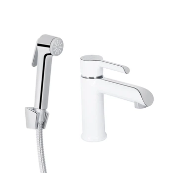 Змішувач для раковини Qtap Grand (з гігієнічним душем) QTGRA272CRW45671 Хром з білим