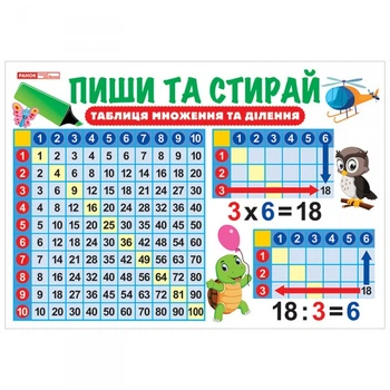 Тренажер-плакат Пиши та прай Таблиця множення та поділу 13104220