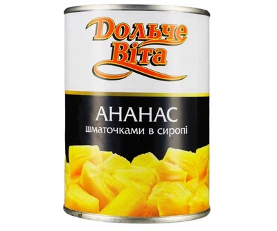 Ананас консервированный кусочками в сиропе ж/б Дольче Вита 580 g