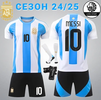 Комплект футбольна форма дитяча Lion SPORT Messi (Мессі) 10 з гетрами (розмір 34-38) збірна Аргентині та щитками, сезон 24/25, 26 розмір, ріст 140-145 см, біло-блакитний з чорним
