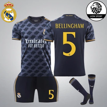Комплект футбольна форма дитяча Lion SPORT Real Madrid BELLINGHAM (Реал Мадрид Белінгем) з гетрами (розмір 34-38), розмір 30 розмір, ріст 150-160 см, чорний з помаранчевим