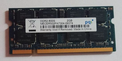 Оперативная память 2 ГБ, DDR2, для ноутбуков, PQI (800 МГц, 1.8 В, CL6, MECER502PA7304-09374) Б/У