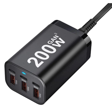 Сетевое Зарядное устройство YMS-618 200W 3 USB GaN + 3 Type-C PD100W Блок Зарядка для телефона Samsung, iPhone, Xiaomi, Redmi, Huawei, Realme Black