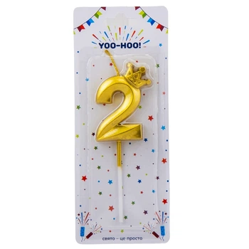 Свічка для торта "2", золота, 4.5*13 см YOO-HOO!