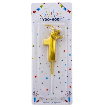 Свічка для торта "1", золота, 4.5*13 см YOO-HOO!