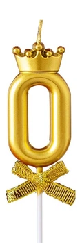 Свічка для торта Цифра 0 з короною золота 10 см (1124-0)