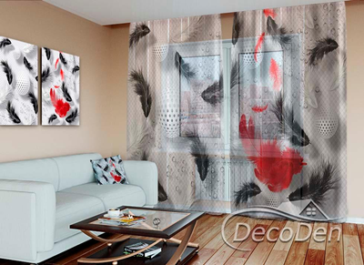 3D - Фото Тюль PHOTODECOR "Пір'я з крапельками води"