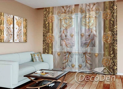 3D - Фото Тюль PHOTODECOR "3D Розы, жемчуг и узор" 1 кв.м