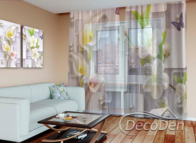3D - Фото Тюль PHOTODECOR "Квіти дерев та кали"
