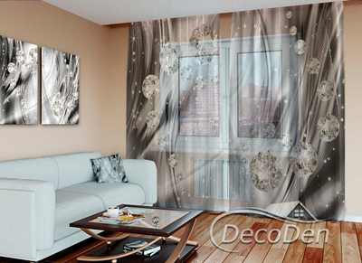 3D - Фото Тюль PHOTODECOR "Дорогоцінне каміння на чорному фоні"
