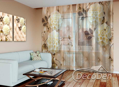 3D - Фото Тюль PHOTODECOR "3D Квіти з листочками"
