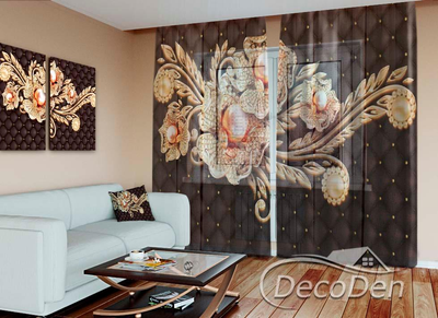 3D - Фото Тюль PHOTODECOR "3D Квіти з перлами"