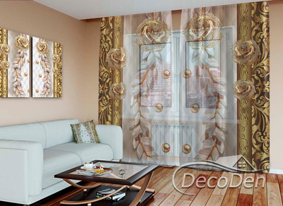 3D - Фото Тюль PHOTODECOR "3D Троянди та візерунок"