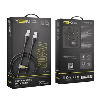 Кабель для зарядки и обмена данными USB YOKI YK-EX11 EXTRA Series Type-C to Type-C 60W (3A/20V) 1.2m Black