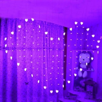 Светодиодная гирлянда штора Сердце LED, 1,8x1,5м, 16 нитей, 220В, 8 режимов, Фиолетовый
