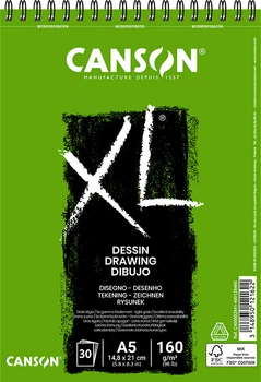 Альбом для рисунку на спіралі Canson XL А5 14.8x21 см 160г/м2 30 аркушів білий колір (3148950121622)