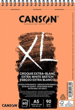 Альбом для ескізів на спіралі Canson XL Extra White А5 14.8x21 см 90 г/м2 60 аркушів білий колір (3148950018694)