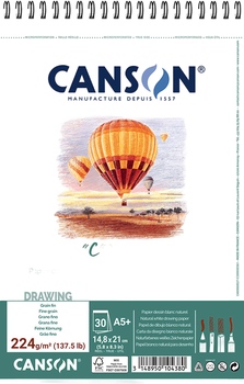 Альбом для эскизов и рисунка на спирали Canson Càgrain А5 14.8x21 см 224г/м2 30 листов белая бумага (3148950104380)