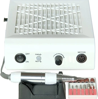 Фрезер 35000 оборотів Nails Drill з витяжкою для пилу з переднім HEPA фільтром, White